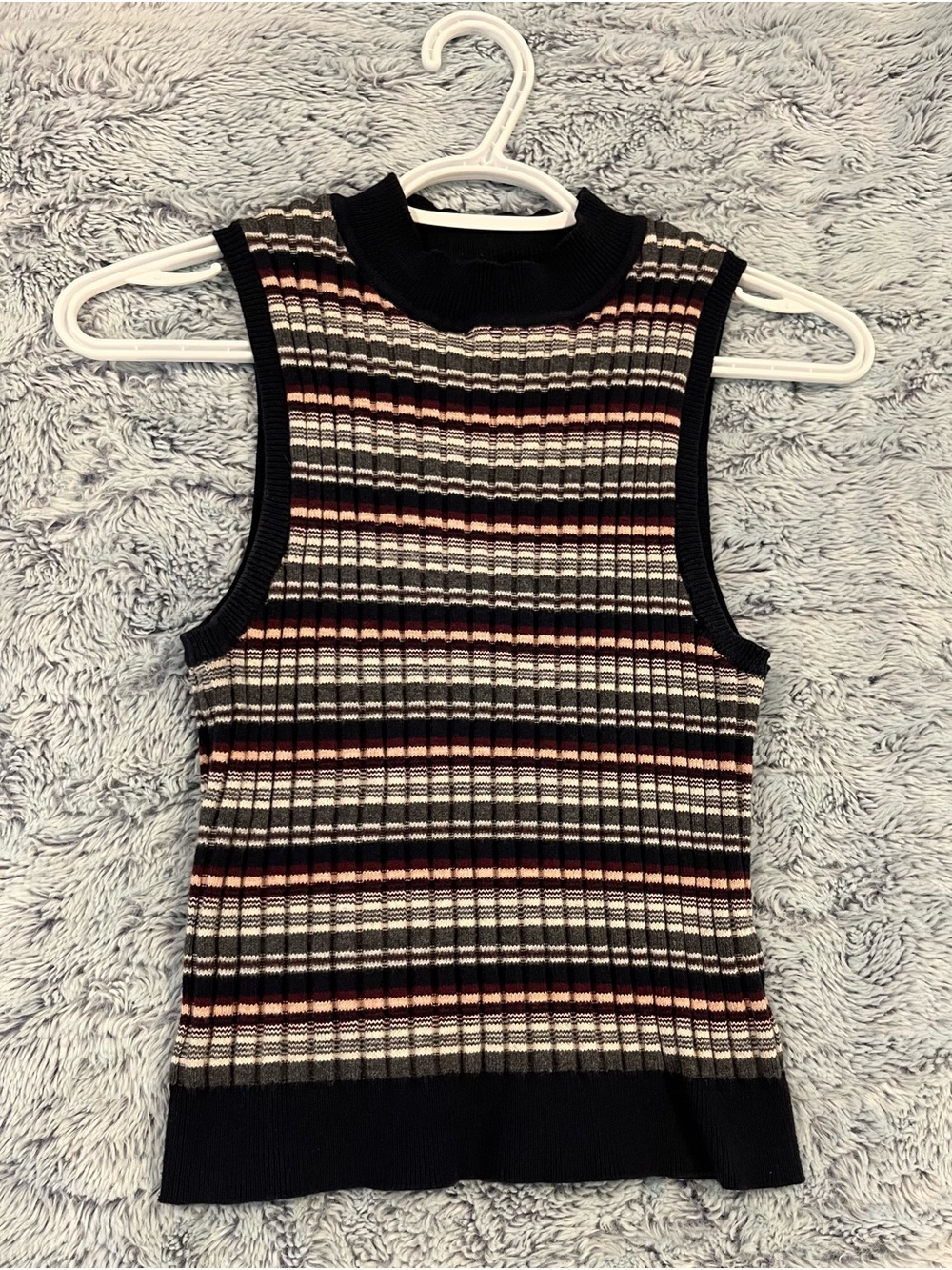 Sleeveless Ribbed Mock Neck Knit Top